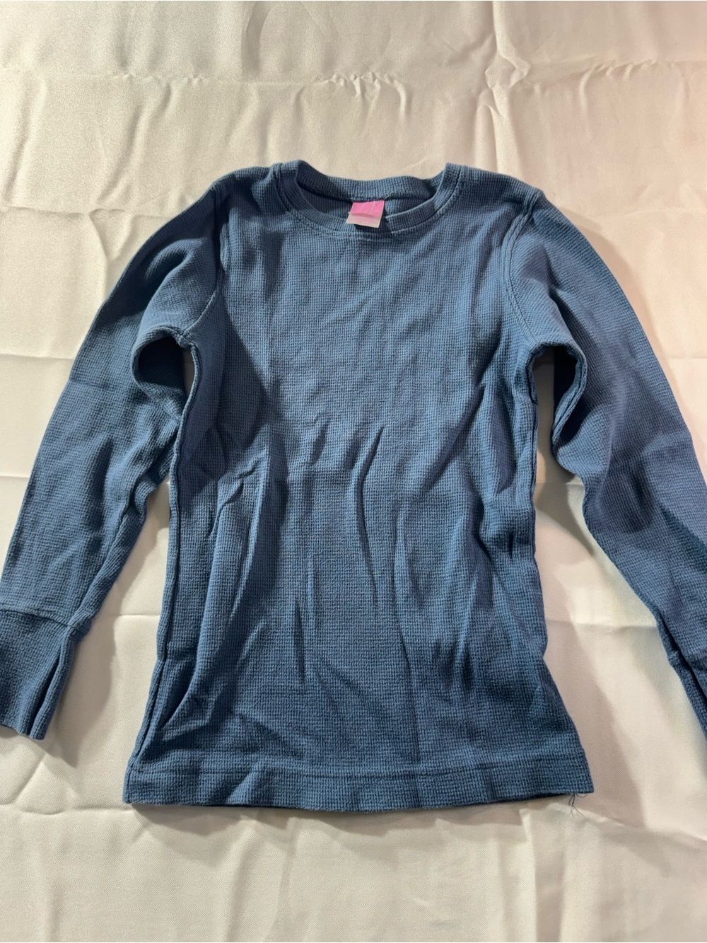 Kids Small Long Sleeve Waffle Knit Top - Slate Blue